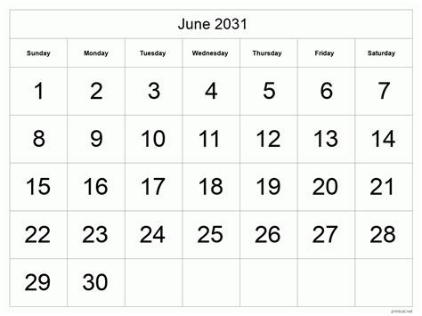 Printable June 2031 Calendar | Free Printable Calendars