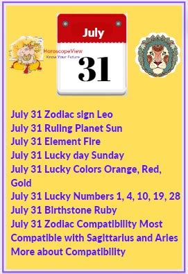 July 31 Zodiac Leo Traits, Love, Career, Money and Health