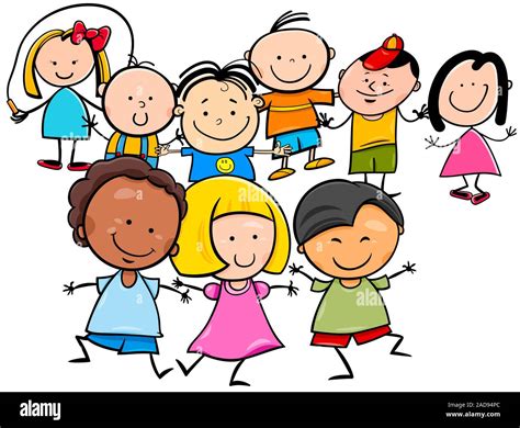 happy kids cartoon characters group Stock Photo - Alamy