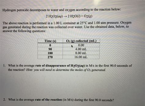 Solved Hydrogen peroxide decomposes to water and oxygen | Chegg.com