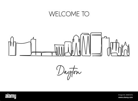 One line drawing of Dayton City Ohio skyline. Hand drawn style design for travel and tourism ...