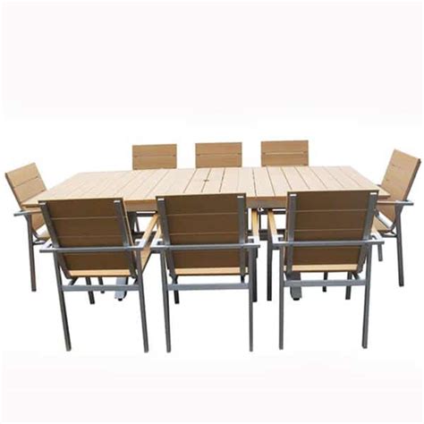 7 Pc Polywood Outdoor Patio Dining set extension table set - Harlem Natural - Teak Patio ...