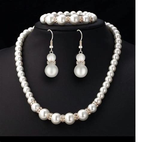 Silver Pearl Necklace and Earrings set Wedding Jewelry Bridal