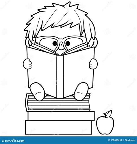 Child Reading Book Clipart Black And White