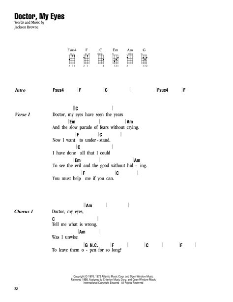 Doctor, My Eyes by Jackson Browne Sheet Music for Ukulele Chords/Lyrics ...