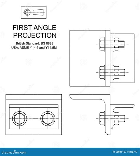 First Angle Orthographic Projection Stock Vector - Illustration of hole, bolt: 65846167