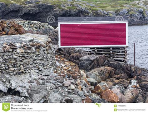 Red Fishing Stage on Rugged Fogo Island Coastline Stock Image - Image of coastline, newfoundland ...