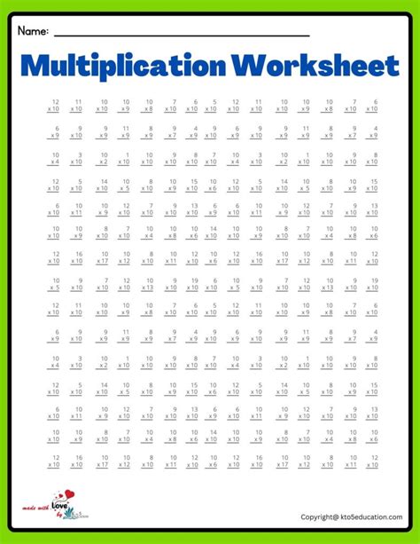 15x15 10 Multiplication Worksheet | FREE Download