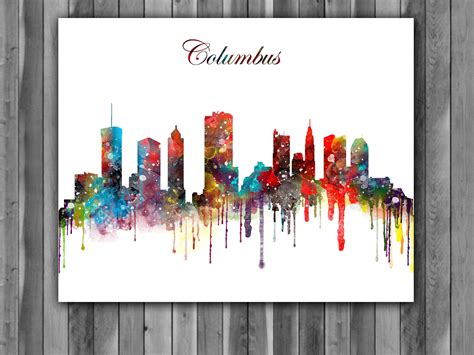 Columbus Skyline Watercolor Print, Columbus Skyline Art, Columbus ...