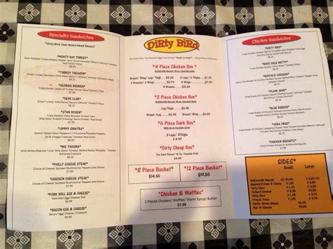 Menu at Dirty Bird restaurant, Morgantown