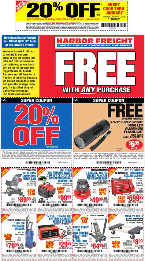 Harbor Freight coupons - 20% off a single item at Harbor