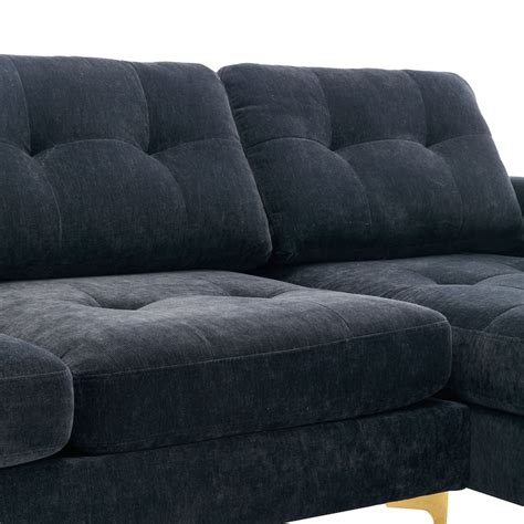 Black Velvet Sectional with Chaise Lounge Sofa Sets Convertible Sleeper Sofa w/ Movable Ottoman ...