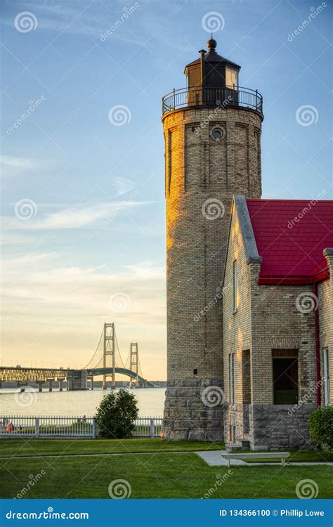 Mackinac Point Lighthouse Stands Watch Over Straits of Mackinac Stock ...