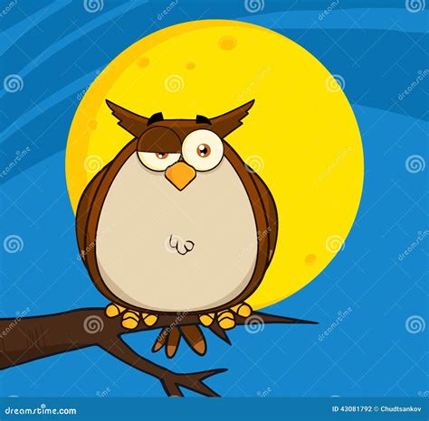 Owl Cartoon On Tree In The Night Stock Illustration - Image: 43081792