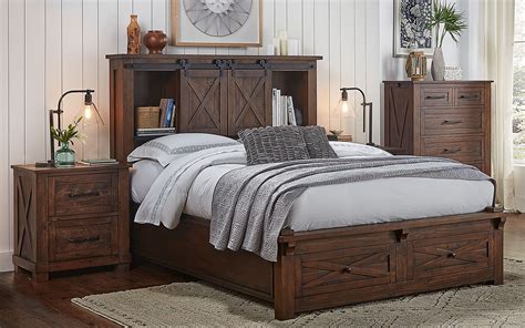 Sun Valley Rustic Timber Queen Bookcase Storage Bed - 1StopBedrooms.