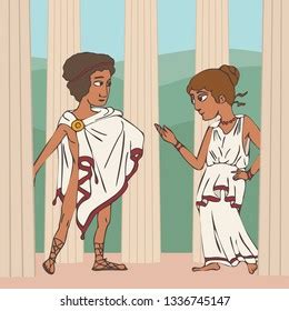 Ancient Greek Girl Boy Historical Clothing: vector de stock (libre de ...