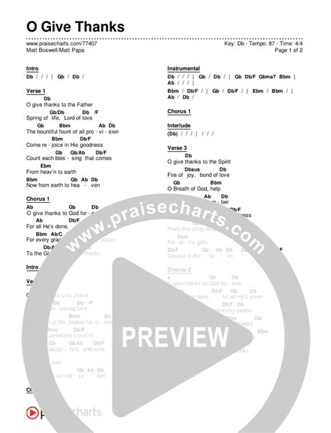 O Give Thanks Chords PDF (Matt Boswell / Matt Papa) - PraiseCharts