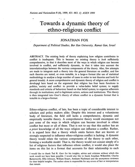 (PDF) Towards a Dynamic Theory of Ethno-Religious Conflict