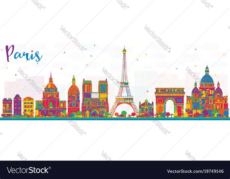 Paris france city skyline with color buildings Vector Image