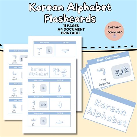 Korean Alphabet Flashcards Printable Digital Download Hangul - Etsy