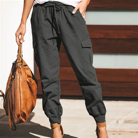 ZANZEA Women Elastic Waist Pockets Casual Loose Cargo Pants Baggy Trousers | Walmart Canada