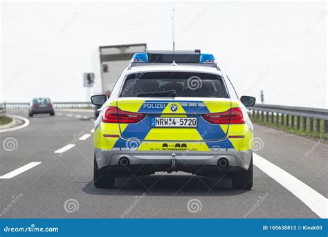 Bonn, Germany May 23, 2019. German Police Car BMW Driving on the Highway, Rear View. Editorial ...