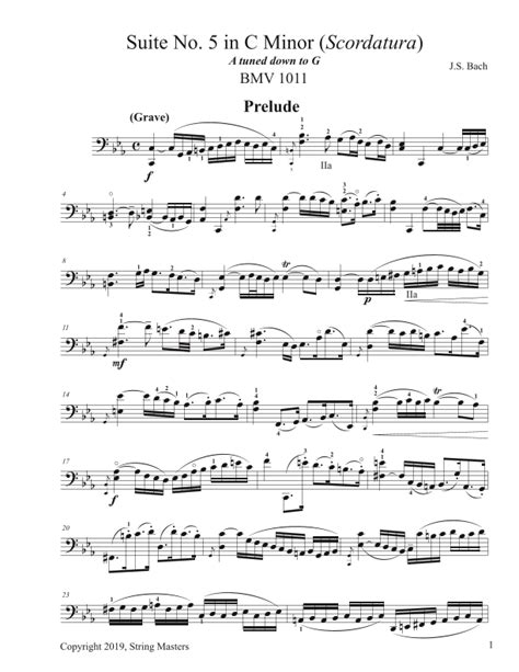 Bach, 6 Cello Suites, BMV 1011 Scordatura Sheet Music | Johann Bach | Cello Solo