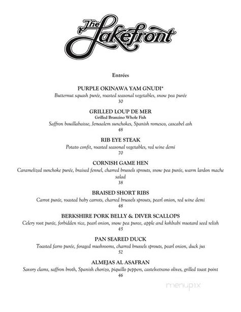 Online Menu of Lakefront Restaurant - Tamarack Lodge, Mammoth Lakes, CA