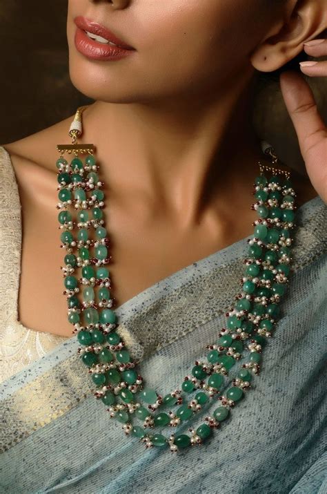 Green Gold Tone Pearl Beaded Necklace/pearl Necklace/indian Jewellery ...