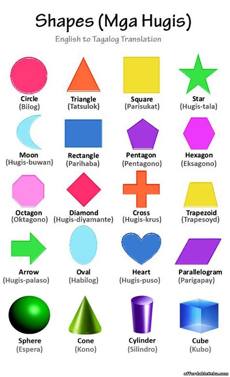 Shapes [Mga Hugis] Chart and Pictures: English To Tagalog Translation