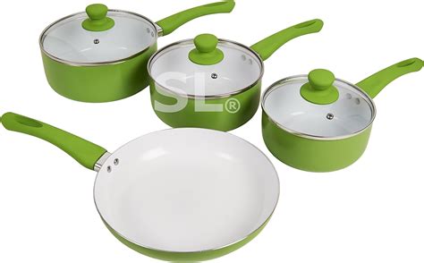 Fusion ® Lime Green 7 Piece Ceramic Coated Non-Stick Cookware Saucepan Frying Pan Pot Kitchen ...