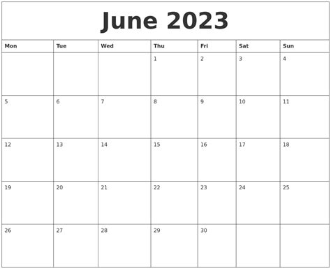 June 2023 Calendar Layout