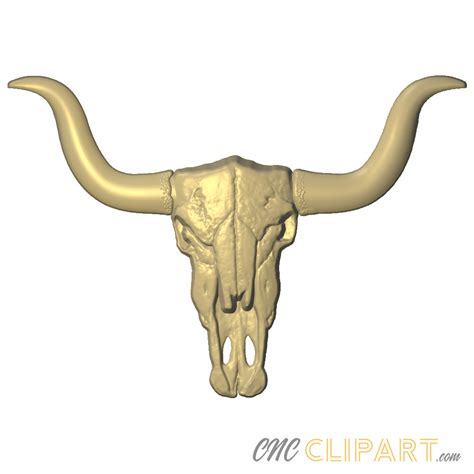 Texas Longhorn Skull 3D Relief Model - CNC Clipart