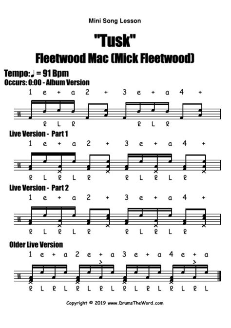 "Tusk" (Fleetwood Mac) MINI-SONG LESSON - Free Video Drum Lesson & PDF ...