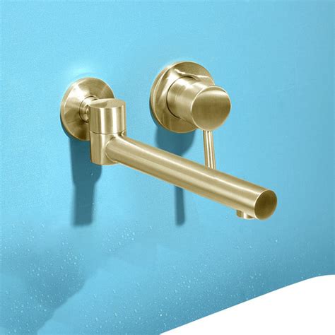 Goldenwarm Wall Mounted Single Handle Bathroom Sink Faucet Solid Brass