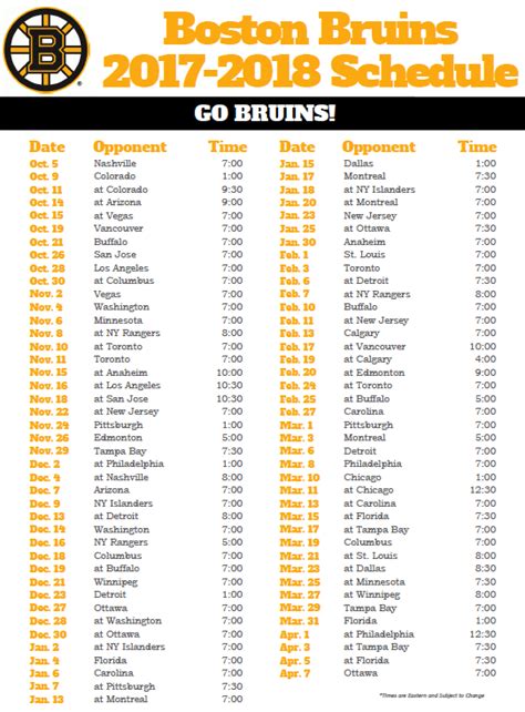 Boston Bruins Schedule 2021 22 Printable - Printable Schedule