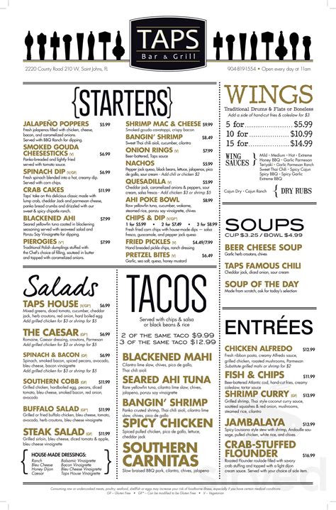 Taps Bar & Grill menu in St Johns, Florida, USA