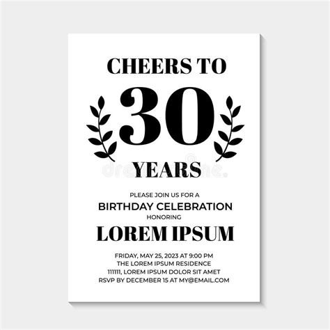 30th Birthday or Anniversary Invitation Card. Birthday Party Invite ...