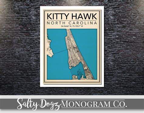 Wall Art Map Kitty Hawk North Carolina - Etsy