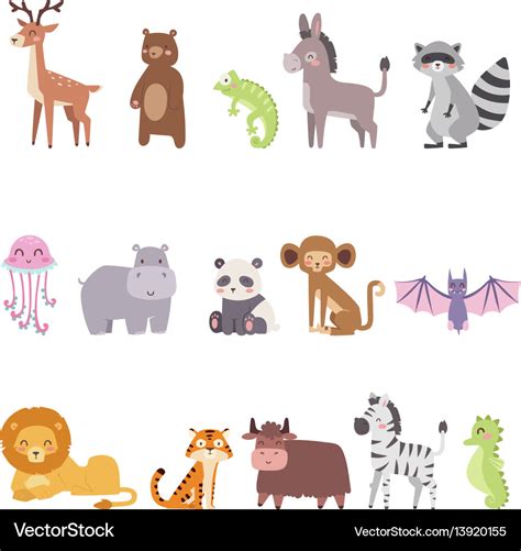 Cute zoo cartoon animals isolated funny wildlife Vector Image