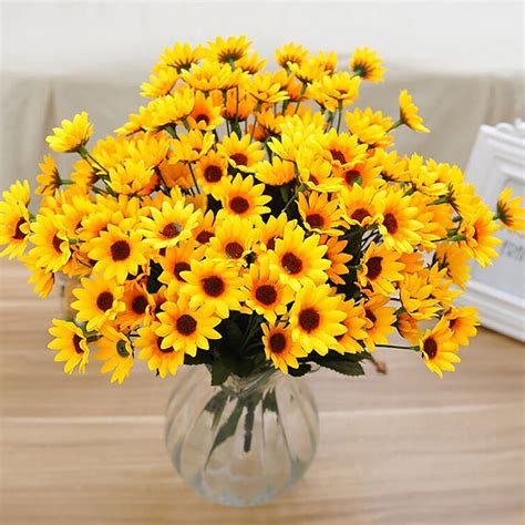 Dengjunhu 4 Bouquet 15 Heads Artificial Flowers Sunflowers with Stems ...