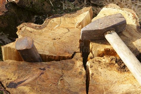 Wood wedge and hammer stock image. Image of woodworking - 51254317