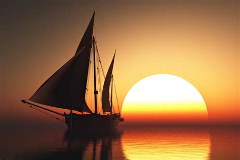 sea, Sunset, Boat, Sailing, Sun, Sky, Orange, Beauty, Romantic ...