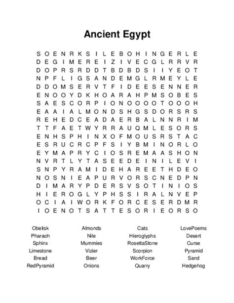 Ancient Egypt Word Search For Kids