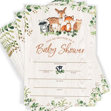 Woodland Baby Shower Invitations, 25 Cards and Envelopes Included, Baby ...