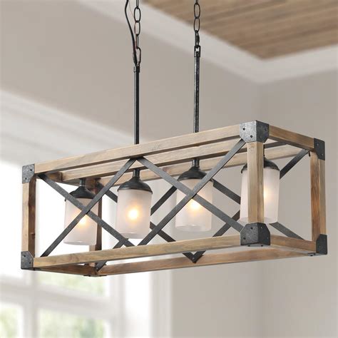 LNC Modern Farmhouse Chandelier 4-Light Rusty Hammered Black Farmhouse Rectangular Wood ...