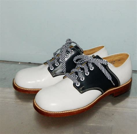 vintage 50s 60s girls saddle shoes 13.5 navy white leather NOS