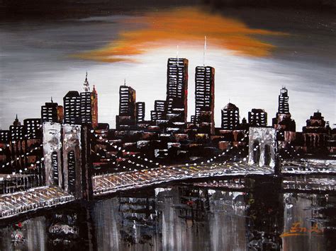 Original Modern Abstract Painting New Ork City Skyline Painting by Enxu Zhou