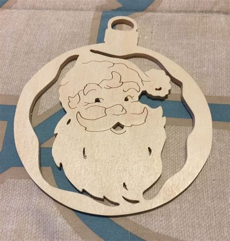 Scrollsawn handcrafted round wooden Santa Claus Christmas tree scroll saw ornament by ...