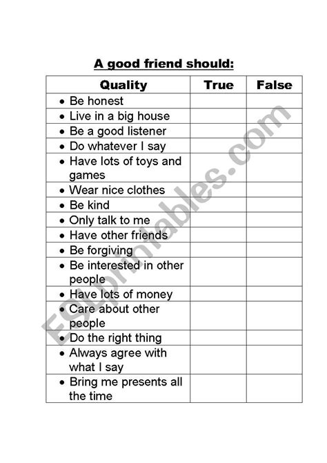 Qualities Of A Good Friend ESL Worksheet By Supermarisha, 58% OFF